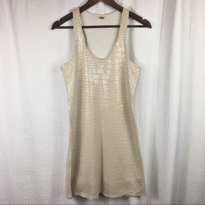 Fossil Macie Sequin Sleeveless Racerback Dress Beige White Stripe XS